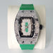 Diamond Tonneau Watch with Crystal Embellished Case - Silver Green