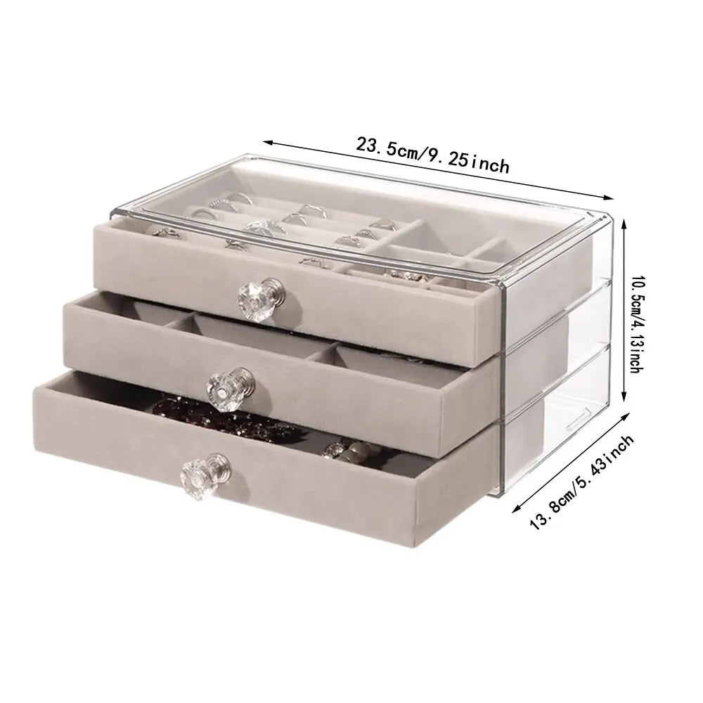 Three-Tier Jewelry Box Drawer For Earrings Necklaces