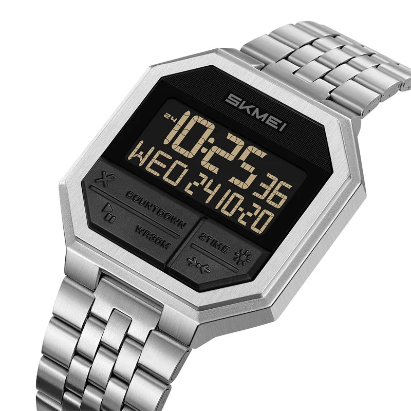 Digital Watch with LED Display And Dual Time Edition - Silver