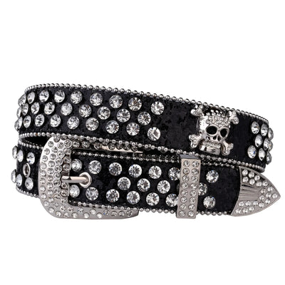 Rhinestone Skull Belt Western Cowgirl with Buckle
