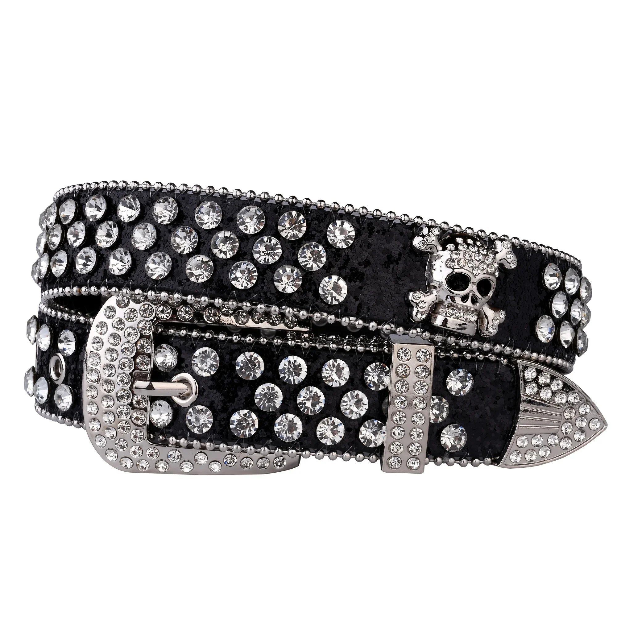 Rhinestone Skull Belt Western Cowgirl with Buckle