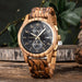 Wooden Chronograph Watch for Men Luminous Hands - Zebra Wood