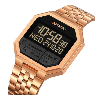 Digital Watch with LED Display And Dual Time Edition - Rose Gold