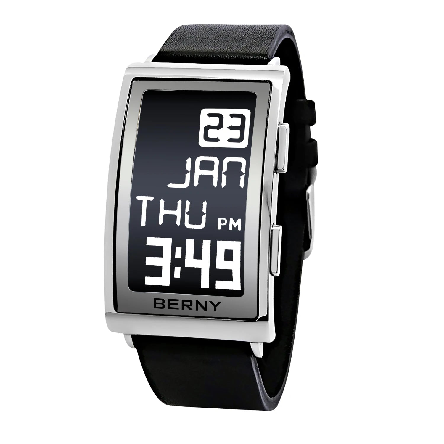 Digital Ink Wristwatch Leather Strap Rectangular Case