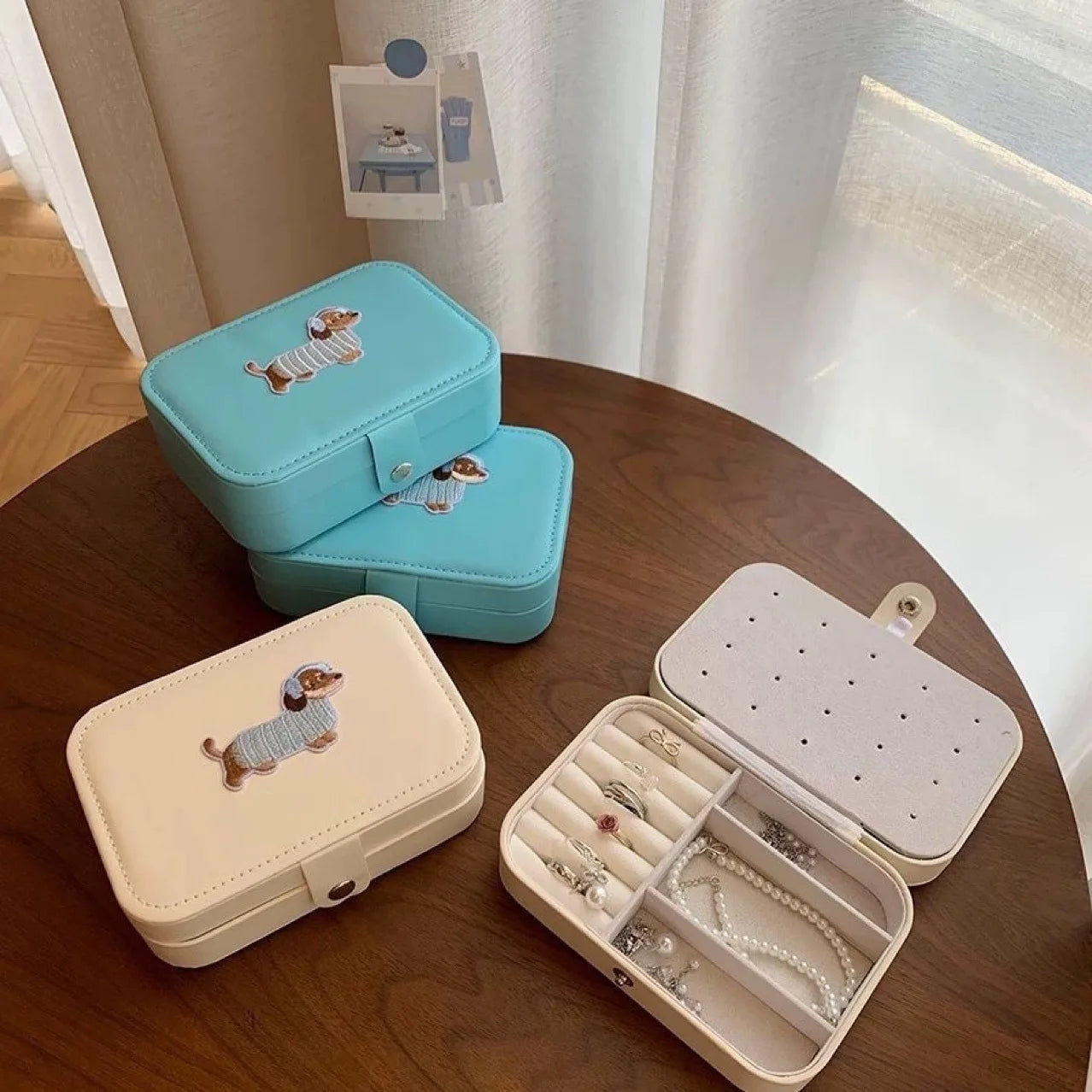 Embroidered Dog Jewelry Storage Box with Compartments