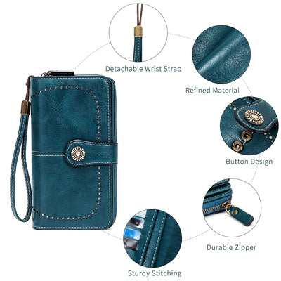Elegant RFID Wallet Clutch for Card Slots and Strap - WO2MEN