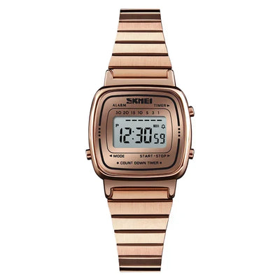 Digital Square Face Watch with Calendar And Alarm - Steel Rose Gold