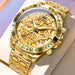 Gold Skeleton Dial Quartz Watch with Chronograph - All Gold