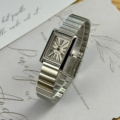 Rectangular Quartz Watch With Roman Numeral Dial