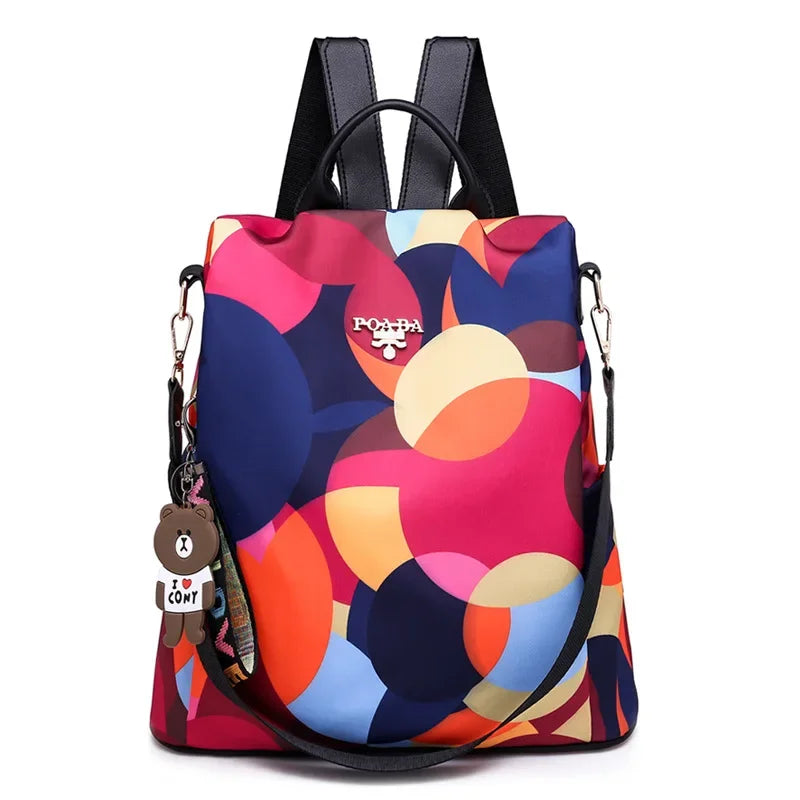 Floral Print Backpack with Oxford Fabric for Everyday