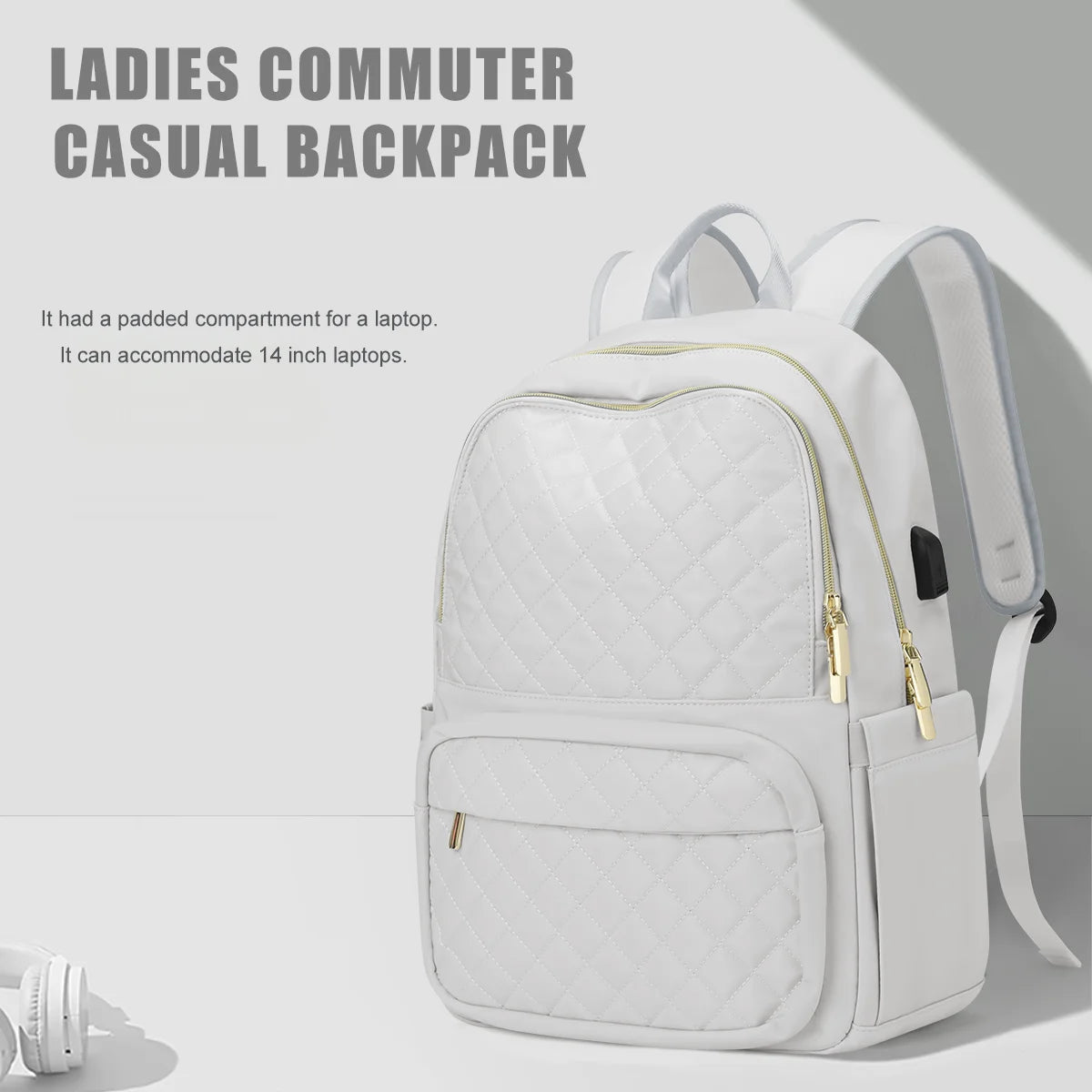 Quilted Backpack with Laptop Compartment Multi Pockets