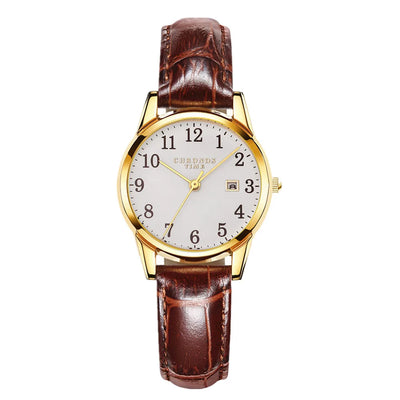 Luxurious Womens Leather Strap Quartz Watch With Date