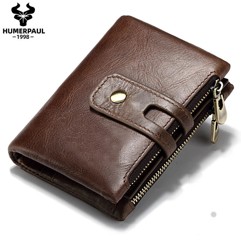 Retro Leather Wallet With Dual Zippers And Coin Pocket