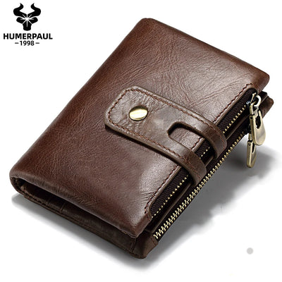 Retro Leather Wallet With Dual Zippers And Coin Pocket