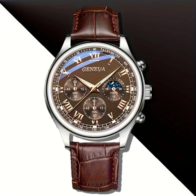Elegant Roman Dial Chronograph Watch With Moonphase