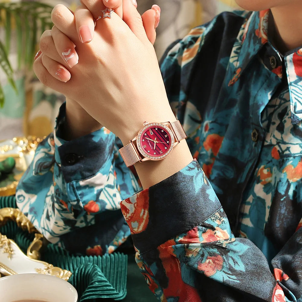 Radiant Mesh Watch with Crystal Bezel and Date Edition