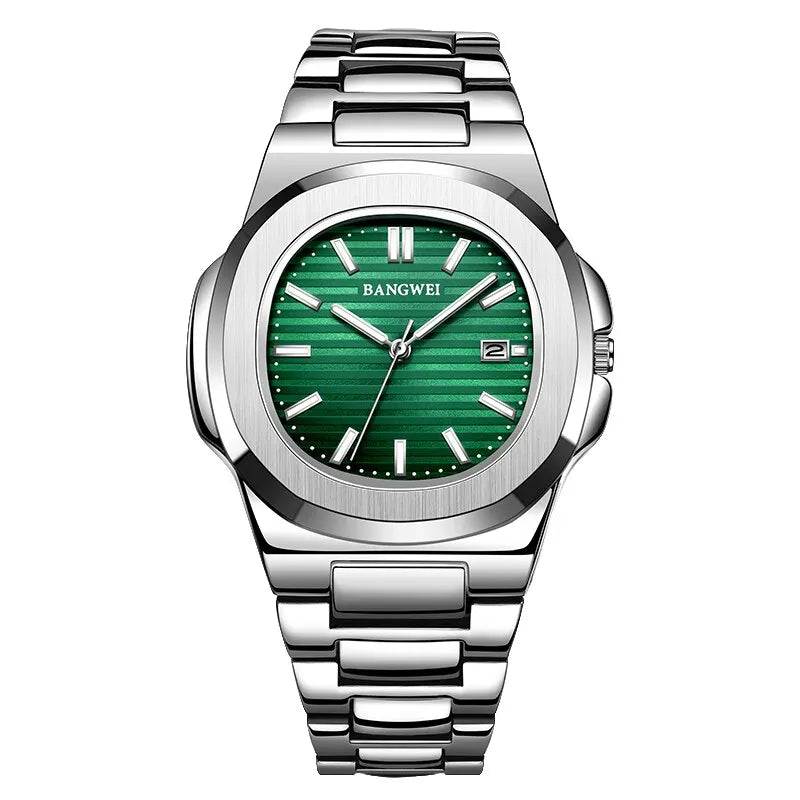Men Watch with Date Window Water Resistant Build - Silver Green