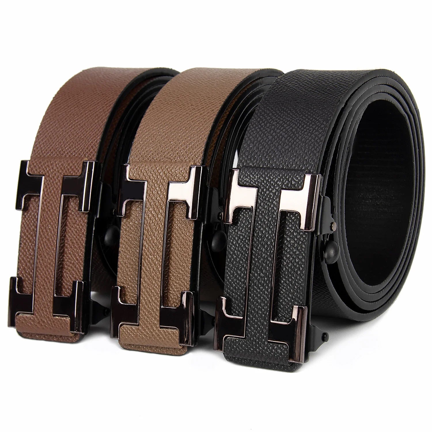 Belt With H Buckle And Textured Finish For Daily Wear - WO2MEN