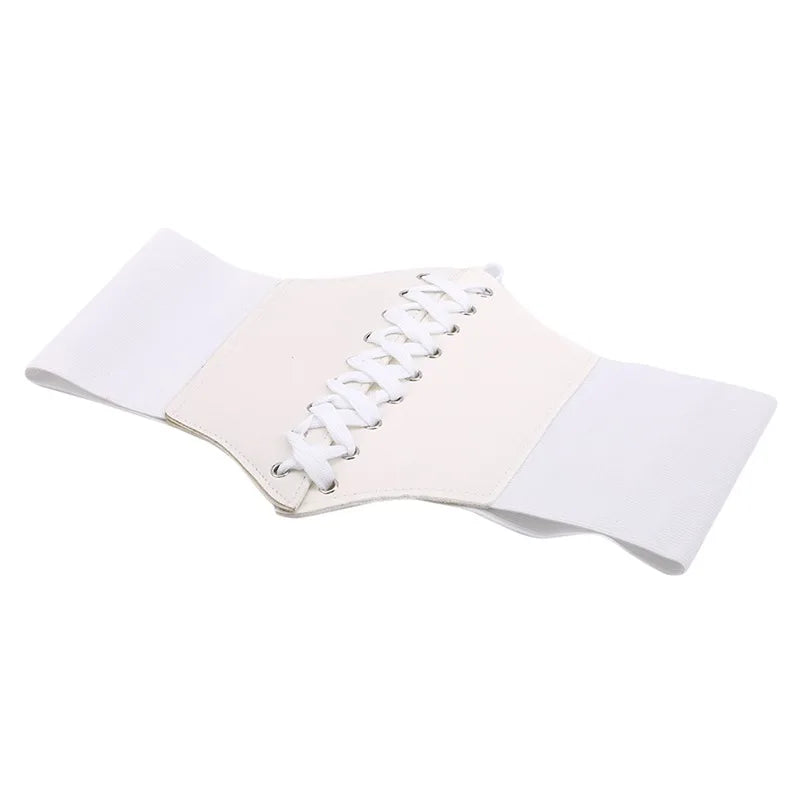 Lace Up Corset Waist Belt for Women Slimming Girdle - White