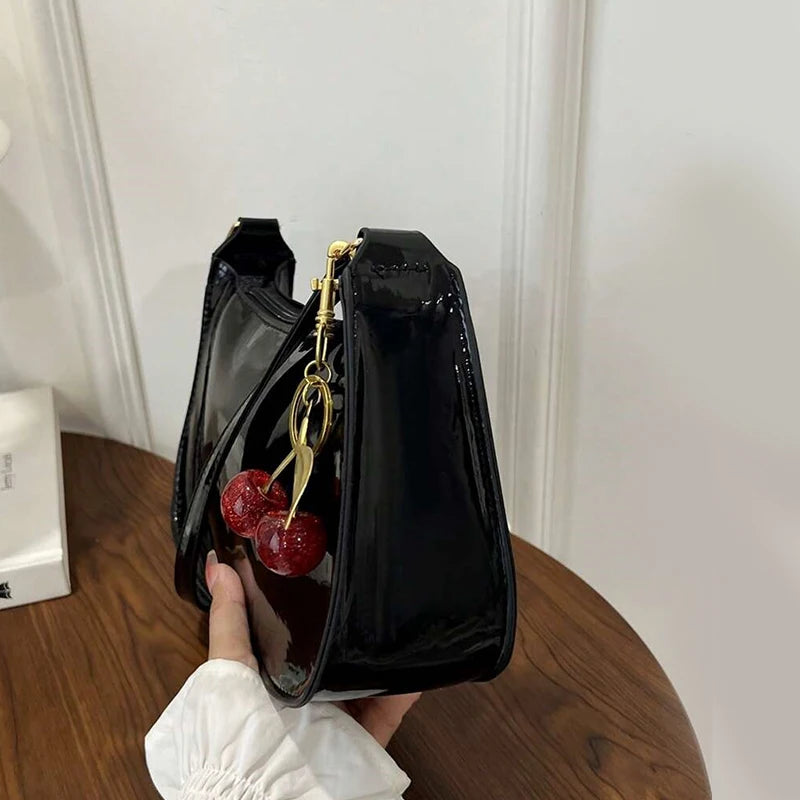 Shoulder Bag Flap Silhouette Cherry Pendant Charm