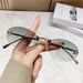 F Emblem Oval Rimless Sunglasses With Delicate Bridges - Green