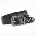 Star Rivet Belt with Ornate Buckle and Star Studs - Black