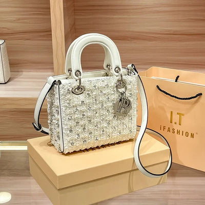 Pearl Embellished Crossbody Bag With Top Handle Chic