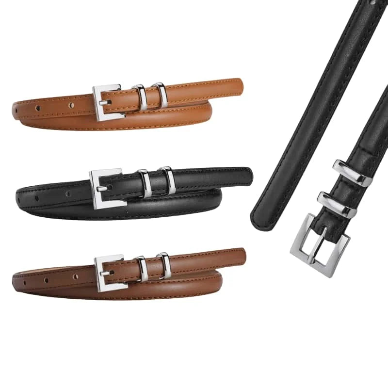 Simple Design Womens Thin Belt Silver Buckle Casual
