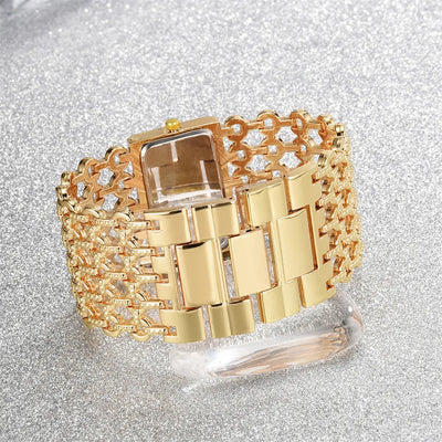 Rectangular Quartz Watch with Crystals And Bracelet