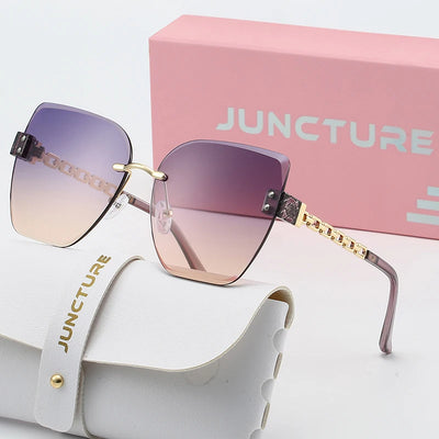 Cat Eye Sunglasses with Gradient Lenses and Gold Chain - WO2MEN
