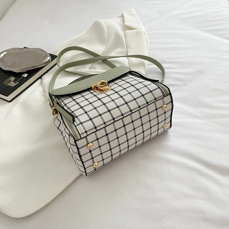 Handbag Checkered Flap Crossbody With Top Handle Strap - WO2MEN