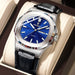 Watch Square Case Leather Strap with Date Window - Blue