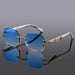 Geometric Leopard Sunglasses With Ornate Gold Accents - Blue