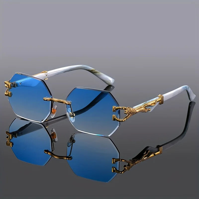 Geometric Leopard Sunglasses With Ornate Gold Accents - WO2MEN