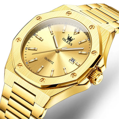 Stainless Steel Quartz Wristwatch with Date Display - Gold