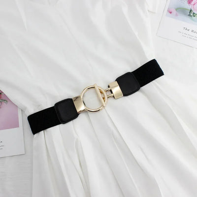 Round Buckle Belt with Gold Ring Accent Ornament