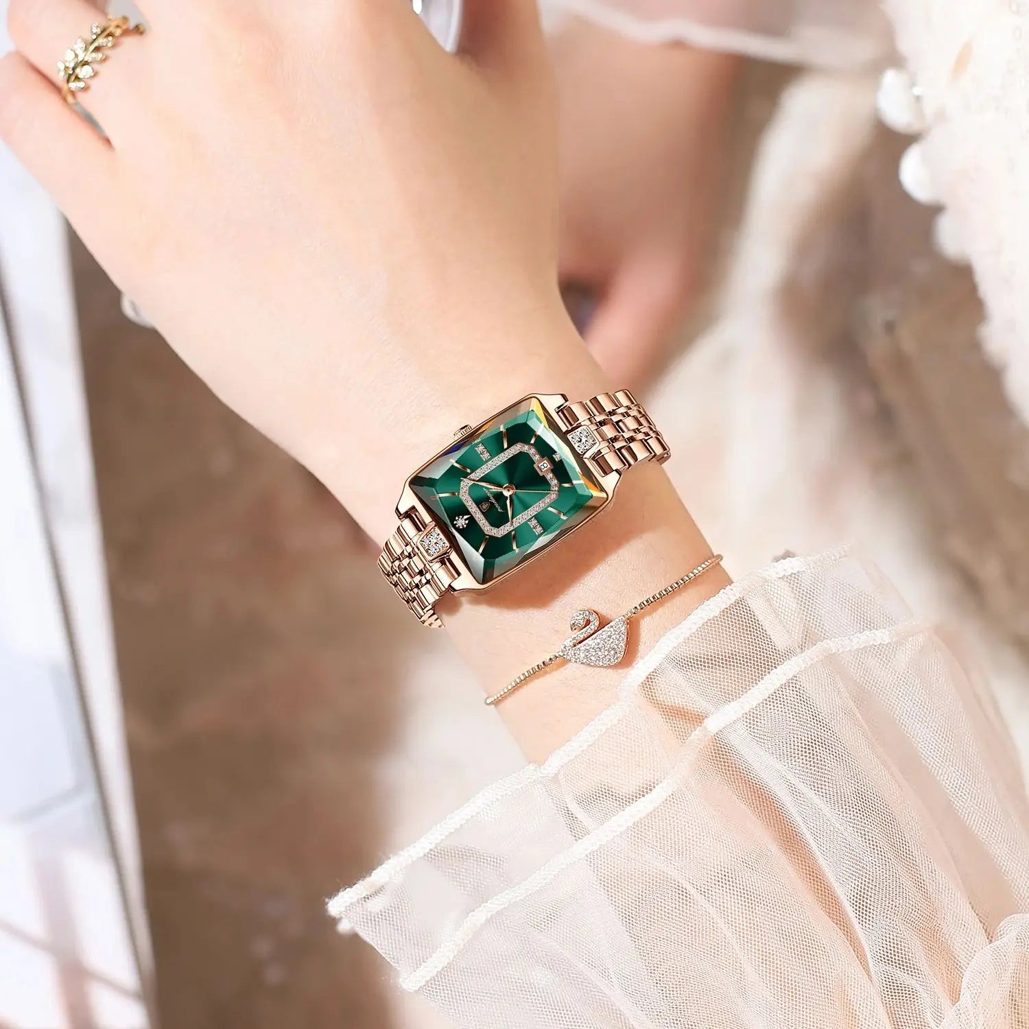 Square Dial Timepiece With Diamond Set Frame Crystal