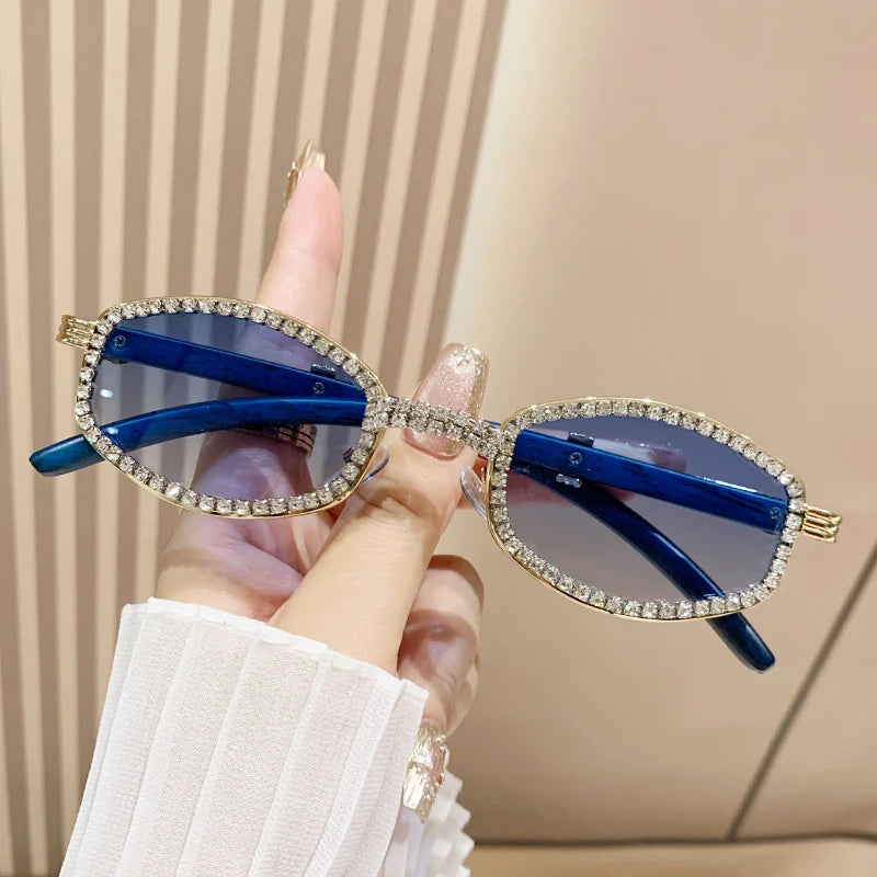 Oval Sunglasses with Rhinestone Rim Frame Lux