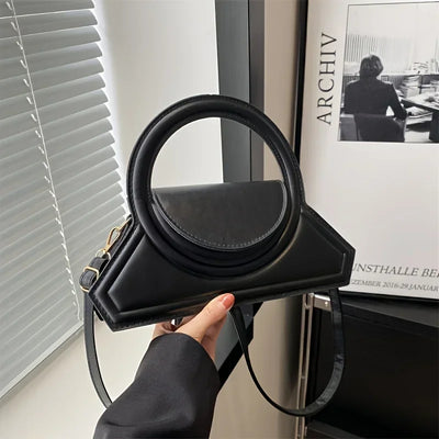 Handbag With Circular Ring Handle Geometric Satchel - WO2MEN