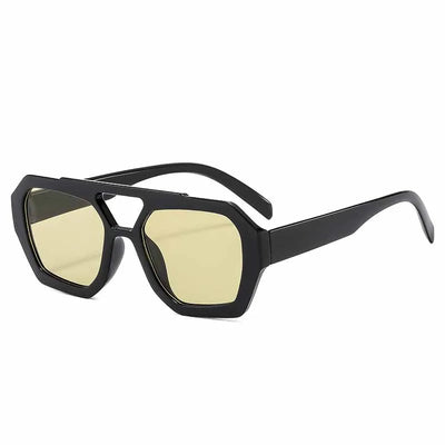 Fashion Retro Big Frame Sunglasses Double Bridge - BK/LG