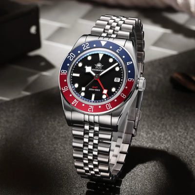 GMT Diver Watch with 200m Water Resistance Bezel