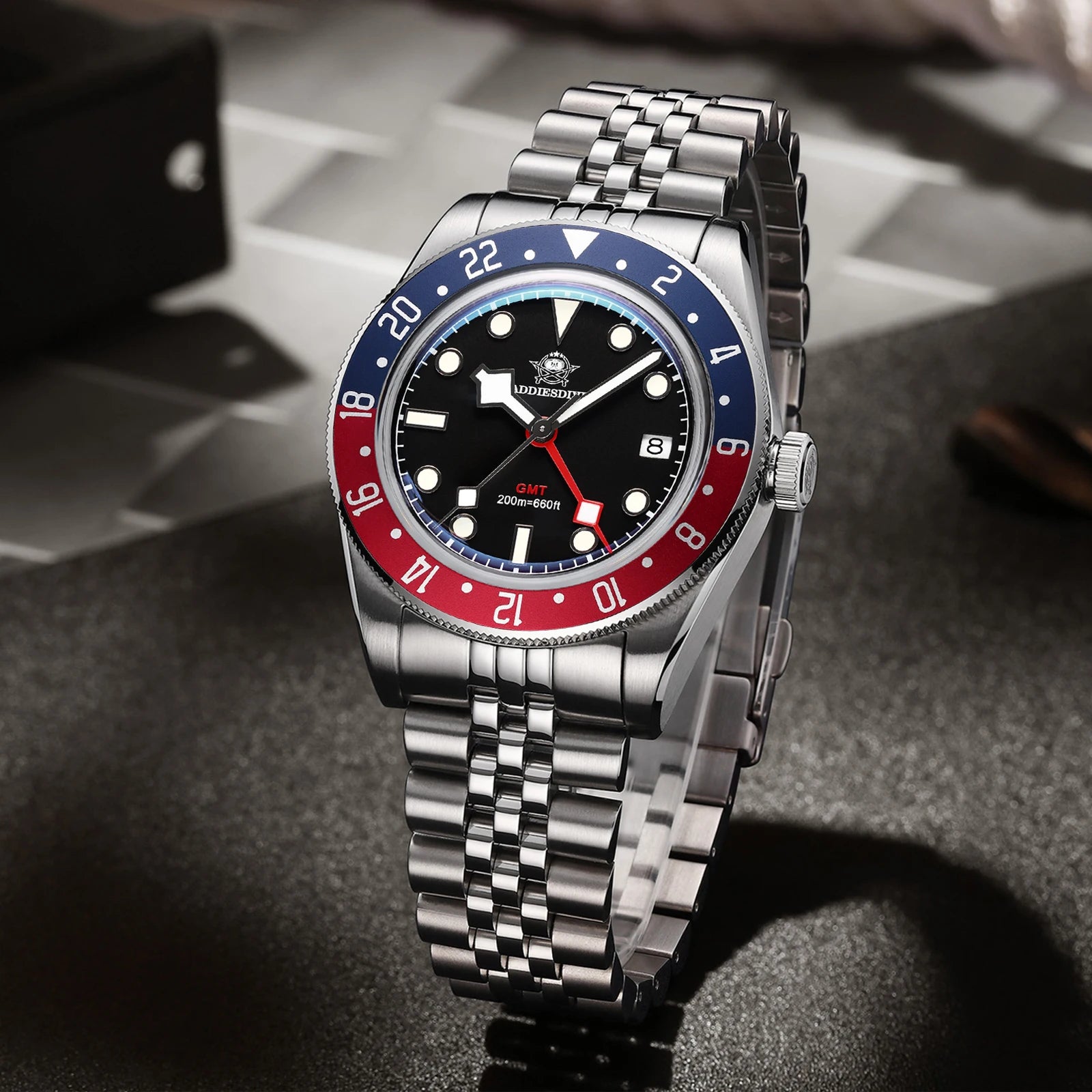 GMT Diver Watch with 200m Water Resistance Bezel