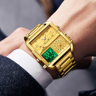 Square LED And Analog Watch with Quartz Movement