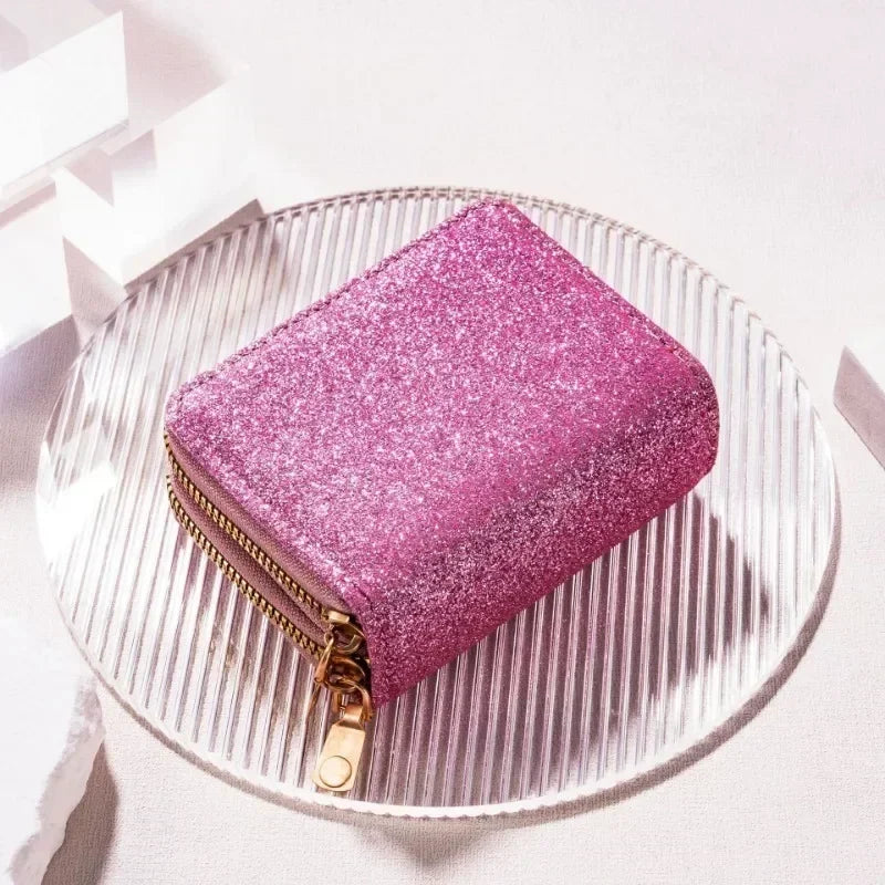 Glitter Sequin Wallet with Double Zip Closure