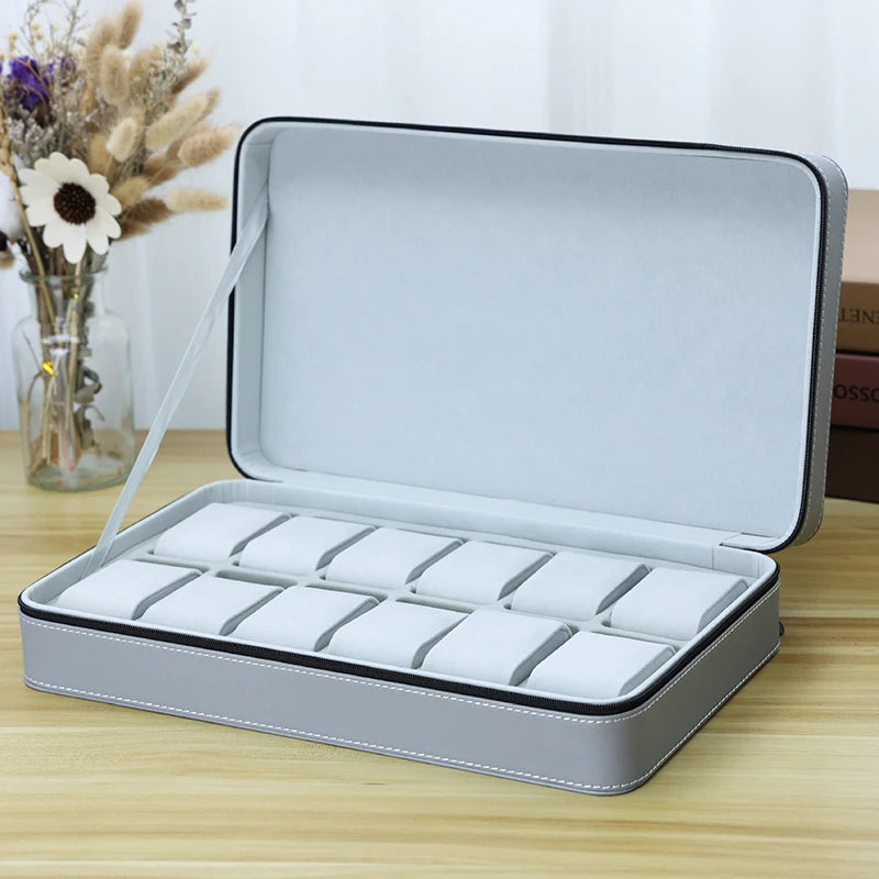Watch Box PU Leather Travel Case with zip Closure