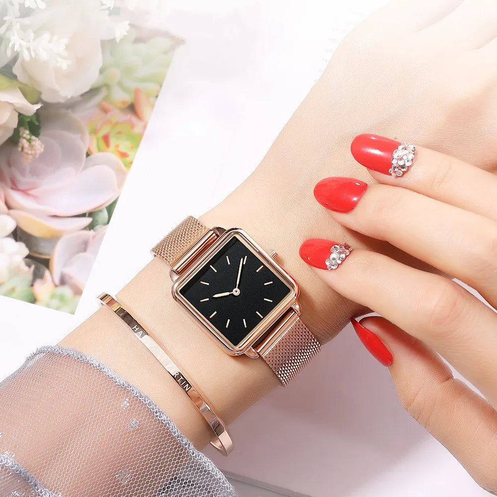 Watch Diamond Dial Mesh Bracelet