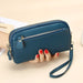 Genuine Leather Wallet with Double Zip Wristlet - Blue