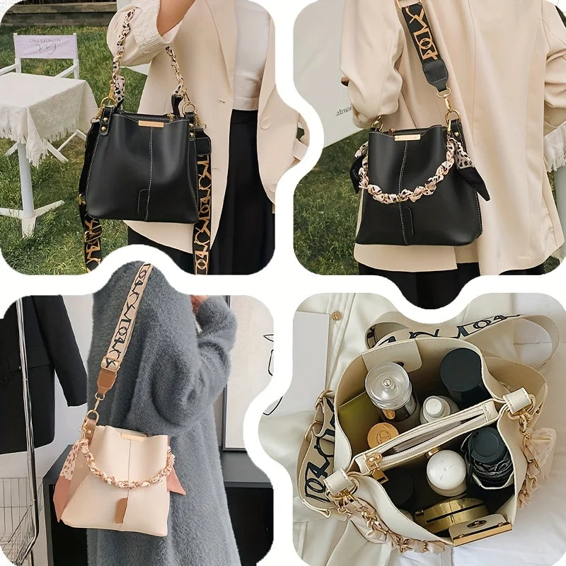 Shoulder Bag With Ribbon Chain Bucket Design For Daily - WO2MEN