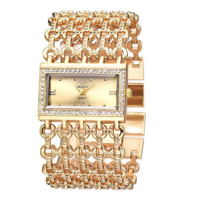 Rectangular Diamond Accented Watch With Chain Bracelet