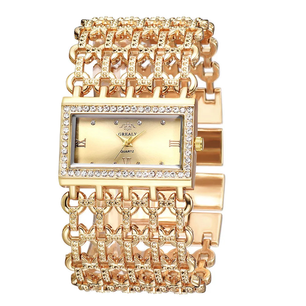 Rectangular Diamond Accented Watch With Chain Bracelet